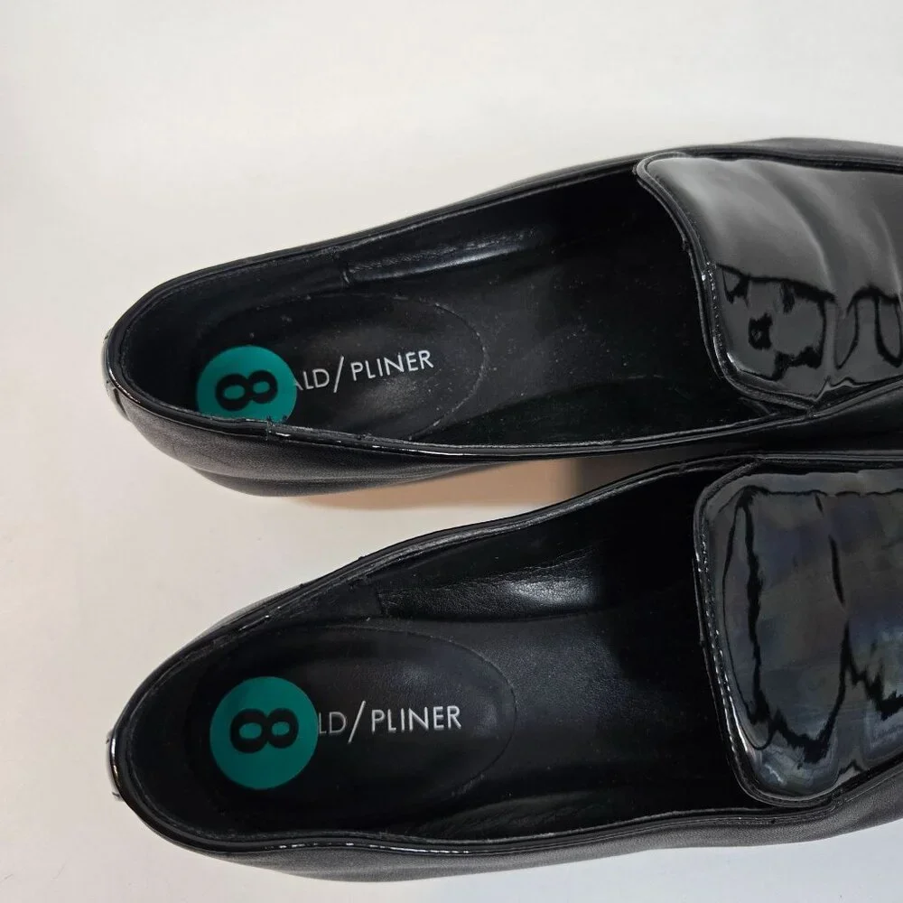 Donald Pliner Black Patent & Smooth Halia Loafers Square Toe Women's Size US 8